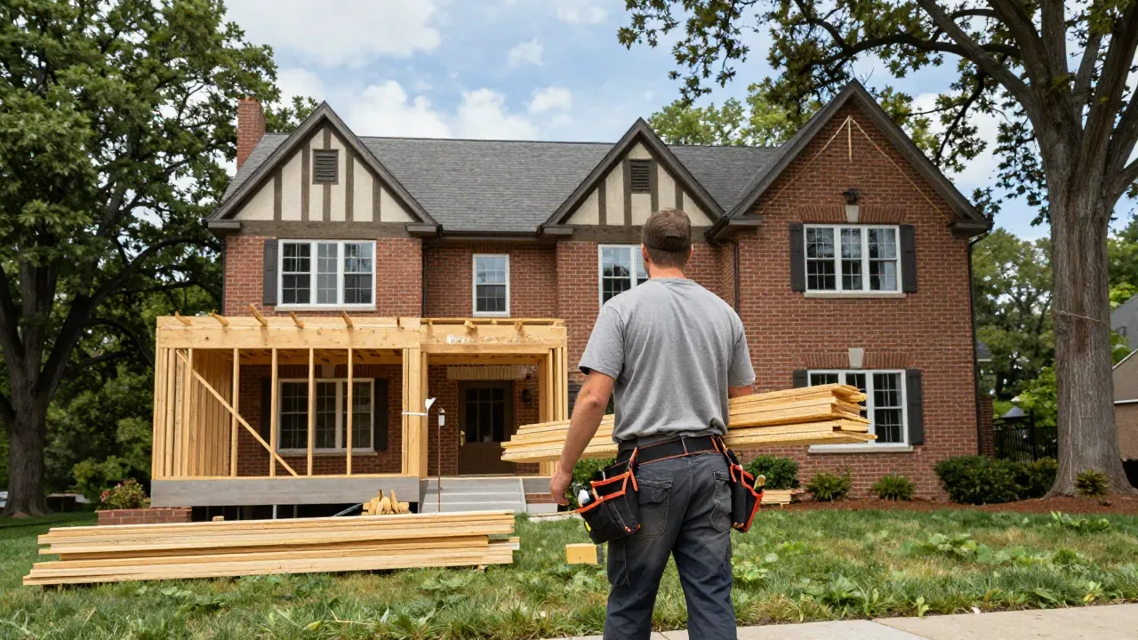 Home addition framing on a brick Tudor in Bethesda, MD — Eagle Home Improvements